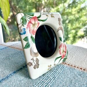 Vintage Ceramic Floral Picture Frame – 5” Square, Round Opening